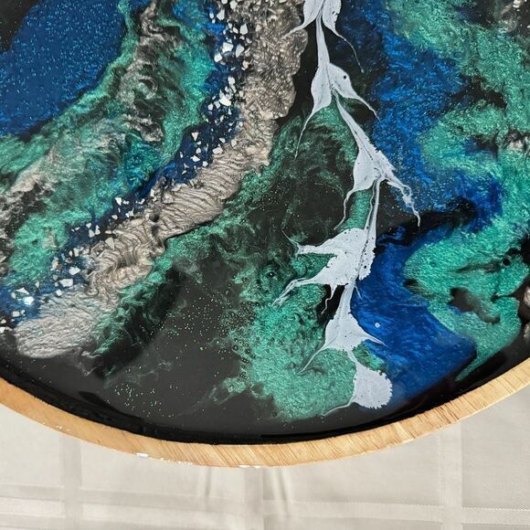 Stunning 21" Handpainted Lazy Susan -‎ Abstract Ocean Art - Picture 5 of 7